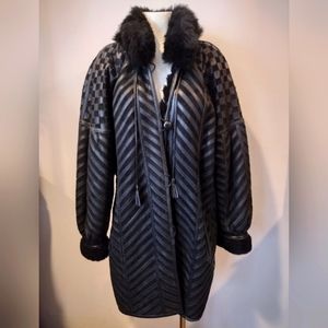 Shearling Originals Vintage Leather and Shearling Chevron Coat SZ 12